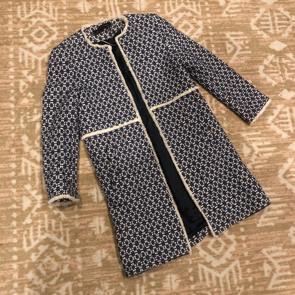 Zara tweed blue white coat sz xs - Picture 3 of 9